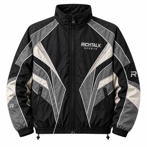 Unisex Winter Windproof Breathable Quick Dry Sport Letterman Jacket Gray Black Block <b>Covered</b> <b>Button</b> Front Stand Collar - Product Image 1