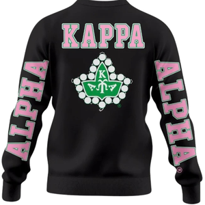 Sweat-shirt à col rond pour femme AKA Sorority Inc, design au dos en chenille noire, lettres grecques brodées, haut de gamme - Product Image 3