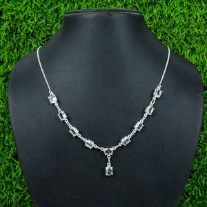 สร้อยคออะความารีนทำด้วยมือ 925 เงินสเตอร์ลิงวินเทจชาติพันธุ์ลิงค์เชนจี้เครื่องประดับของขวัญสำหรับผู้หญิงอัญมณีชั้นดี - Product Image 1