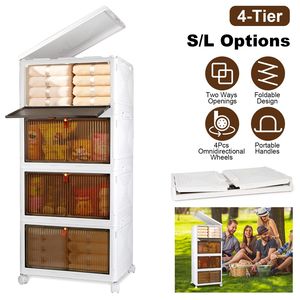 Set di 4 Contenitori Pieghevoli in Plastica a 4 Livelli con Apertura Magnetica a 360 Gradi, Organizzatori Impilabili per Armadio - Product Image 1