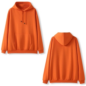 Unisex Oversized Orange Hooded Sweatshirt Solid Color Casual Pocket French Terry Knitted Autumn Wear - Product Image 4