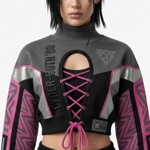 Ensemble de survêtement sportif imprimé style course pour femme, personnalisé, léger, en polyester/coton, avec short et sweat-shirt court en dentelle, idéal pour l'été - Product Image 6