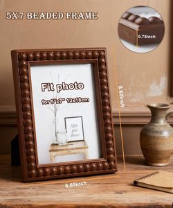 Picture <b>Frame</b> Wood Beaded Photo <b>Frame</b> MDF Brown Rusitc <b>Frames</b> Vintage Unique <b>Wall</b> Hanging Desktop Gifts Home Decor - Product Image 4