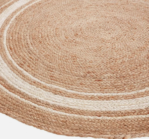 พรมปูพื้นทรงกลมสีขาวทำจากปอกระเจาธรรมชาติ พรมสไตล์โบฮีเมียนแบบธรรมชาติ ขนาดสั่งทำได้ สำหรับห้องนั่งเล่น ห้องนอน สำนักงาน โรงแรม และพื้นที่เชิงพาณิชย์ - Product Image 4