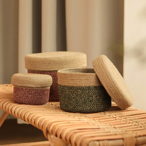 Natural Grass Braided Basket <b>Storage</b> <b>Containers</b> Handmade Design Mini Braided Seagrass Basket <b>Containers</b> Boho <b>Storage</b> OEM ODM - Product Image 1