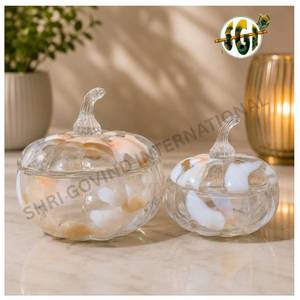Bols à soupe en verre soufflé à la main en forme de citrouille avec poignée - Pot à bonbons d'automne - Récipient pour fête de Thanksgiving - Compatible micro-ondes et lave-vaisselle - Product Image 1