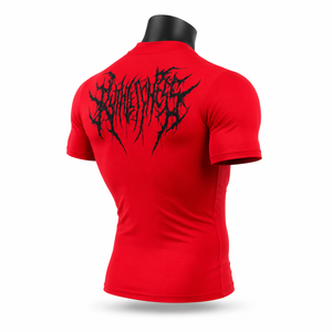 Camiseta Deportiva de Compresión de Manga Corta para Hombre, Color Rojo, con Estampado Frontal Negro, de Secado Rápido - Product Image 5