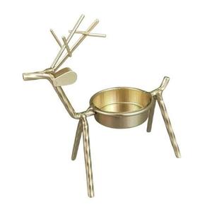 Porte-bougie chauffe-plat en métal argenté en forme de renne avec base en bois de manguier, centre de table rustique de Noël, figurine de cerf décorative festive - Product Image 6