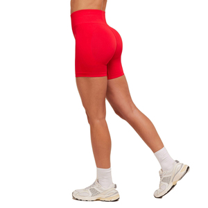 Shorts Deportivos Rojos de Cintura Alta para Mujer, Sexy, de Secado Rápido, Tejidos en Spandex y Poliéster, Cintura Elástica, Color Sólido, Ropa Deportiva - Product Image 3