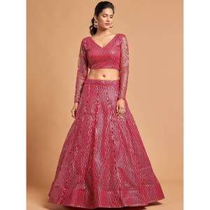 Superbe filet brodé de fil rose vif pour fête Lehenga Choli - Product Image 3