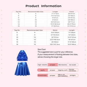 ชุดเต้นรำสำหรับเด็กผู้หญิงอายุ 6-16 ปี แฟชั่นชุดเต้นลีริคอล ชุดแสดงเต้นรำ เสื้อครอปท็อปพร้อมกระโปรงเมทัลลิก สำหรับฝึกซ้อมเต้นบอลรูม - Product Image 6