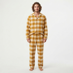 Conjunto de Pijama de Franela 100% Algodón para Hombre, Camisa a Cuadros con Botones, Conjunto de Pijama de Franela de Alta Calidad para Hombre - Product Image 4