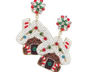 Personnalisation de la broderie artisanale perlée de la maison en pain d'épice boucles d'oreilles bijoux haut de gamme élégants et élégants par Hiba Enterprises - Product Image 1