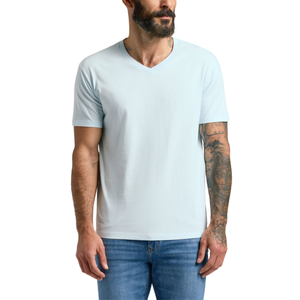 เสื้อยืดลำลองผู้ชาย ผ้าคอตตอนผสม น้ำหนัก 220 กรัม ลายเรียบ คอวี ผ้าถักเนื้อนิ่ม โพลีเอสเตอร์คอตตอน - Product Image 3