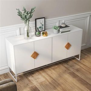Solid Wood Living Room Cabinets Special Shape Sideboard with 4 Doors and Double Storage Square Handle Design - Product Image 5