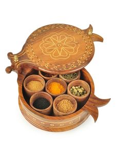 Round Wooden Spice <b>Masala</b> <b>Box</b> With Spoon For Kitchen Storage Home Decoration And Gifting Collection - Product Image 3