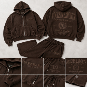 Ensemble de survêtement Vocksin marron surdimensionné avec sweat à capuche zippé pour homme, en coton épais de qualité supérieure, coupe large, idéal pour l'hiver - Product Image 3