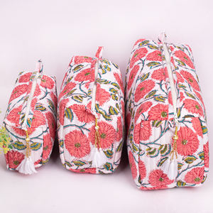 Juego de Bolsas de Maquillaje de Lujo Hechas a Mano con Estampado Floral Acolchado de Algodón para Mujer, Bolsa Organizadora de Cosméticos para Viaje, Promocional y de Marca - Product Image 1