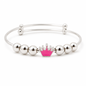 Bracelet jonc ouvert en argent sterling 925 avec breloque couronne rose perlée, poli miroir, bijoux fantaisie pour jeunes filles, idéal pour le quotidien, cadeau, fête - Product Image 4