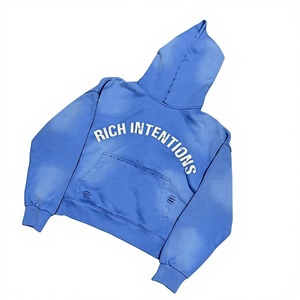 Boxy Cropped Zip Hoodie Oversized Distressed Embroidery Patch <b>Work</b> Silicone Printed <b>Fleece</b> Sun Faded Acid Wash Custom Embroidery - Product Image 2