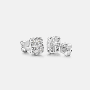 925 <b>Silver</b> Hoop Earrings with Zircon Stones 925 <b>Silver</b> <b>Stud</b> Earrings with Baguette Cut Diamond Channel Setting Geometric Minimal - Product Image 2