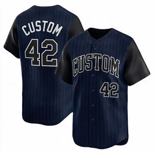 Maillot de baseball rayé sur mesure de qualité supérieure, respirant, en polyester, entièrement boutonné, vêtements de sport athlétiques, bleu pastel. - Product Image 1