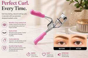 Recourbe-cils avec poignée ergonomique rose, outil de recourbement des cils en acier inoxydable pour tous types de cils et formes d'yeux, poignée antidérapante - Product Image 3