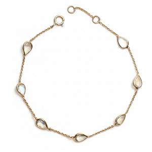 Pulsera con Bisel de Piedra Lunar Arcoíris Natural en Oro Amarillo Sólido de 18K – Cadena de Eslabones con Gemas Redondas y Cierre Ajustable - Product Image 2