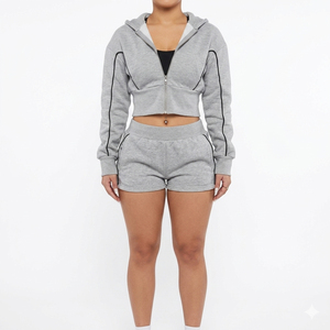 Wholesale Custom Clothing 100% Cotton <b>Women's</b> Crop Zipper Hoodie <b>Shorts</b> <b>Set</b> Two Pieces <b>Short</b> <b>Set</b> <b>for</b> <b>Women</b> Sport <b>Set</b> 2026 - Product Image 6