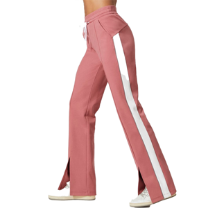 Pantalon de yoga évasé taille haute pour femme, couleur unie, avec bande latérale, extensible, tricoté, longueur intégrale, pour toutes les saisons - Product Image 6
