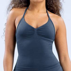 Débardeur de yoga ajusté sans coutures en Spandex/Nylon pour femme, style décontracté, épaules dénudées, froncé, écoresponsable, idéal pour la gym - Product Image 4