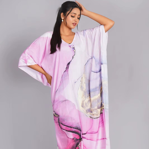 Hot <b>Sale</b> Women's Satin Floral Print Indian Cotton Kaftan <b>Spring</b> Summer Breathable Vacation Dress Bohemian Beachwear Coverup - Product Image 1