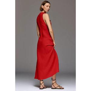 ชุดเดรสยาวผ้าฝ้ายธรรมชาติสำหรับผู้หญิง แฟชั่นเดรสทรงเข้ารูปแบบลำลอง ดีไซน์ผ่าข้าง คอวี แขนกุด สไตล์โบฮีเมียน ความยาวปานกลาง เหมาะสำหรับใส่เที่ยวฤดูร้อน - Product Image 4