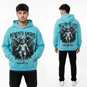 Sudadera con Capucha Oversize Naranja Personalizada para Hombre, con Hombros Caídos, Estampado de Rosas 'Reflejos de Amor' y Gráfico de Vidrio Roto, Estilo Urbano - Product Image 3