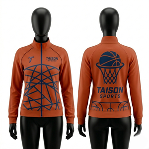 Premium 280 GSM polyester fleece basketball <b>jacket</b> <b>pink</b> navy contrast panels full zip custom heat transfer logo - Product Image 4