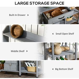 Tavolo da Giardinaggio in Legno Grigio con Lavello Rimovibile, Gancio per Tubo, Cassetto, Ripiani e Ganci - Product Image 5