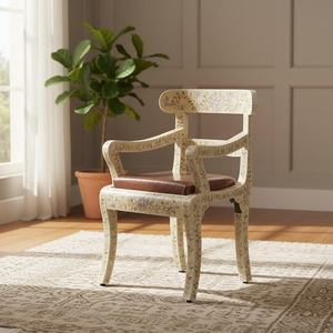 Chaise décorative en os incrustés, faite à la main en bois de manguier indien, avec siège rembourré, écologique, pour baptême - Product Image 1