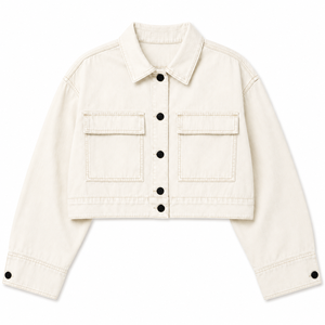 Women's Cream <b>Cropped</b> <b>Denim</b> <b>Jacket</b> Vintage Washed Embroidered Waterproof Breathable Cotton Button Front Casual Winter Summer - Product Image 1