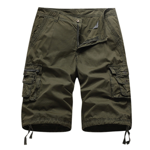 Shorts cargo noirs pour hommes, taille mi-haute, couleur unie, en toile, décontractés, avec poches et cordon de serrage - Product Image 3