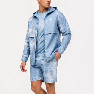 Chaquetas cortavientos con capucha para hombre, diseño abstracto azul cielo, a la moda 2026, OEM, ligeras, para exteriores, venta al por mayor en EE. UU. - Product Image 3