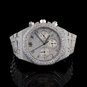 <b>Mens</b> <b>Silver</b> Diamond Watch Iced Out Chronograph Custom Fully Paved <b>Bracelet</b> Luxury Hip Hop Jewellery Timepiece moissanite diamond - Product Image 1