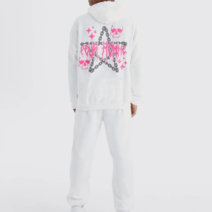 Conjunto Deportivo con Capucha Blanca, Sudadera Casual de Manga Larga, Pantalones con Cordón, Corte Regular, Ropa de Otoño Unisex, 100% Algodón, Estampado de Leopardo - Product Image 3