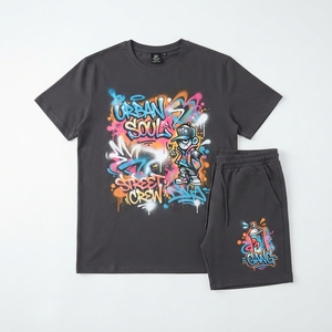 Conjuntos de Camiseta y Pantalones Cortos con Estampados de Grafiti, Estilo Hip Hop Urbano, Unisex, Personalizados al por Mayor - Product Image 4