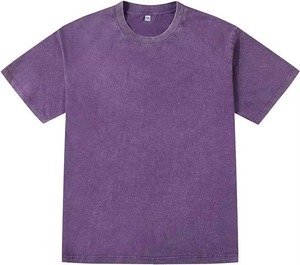 เสื้อยืดผู้ชายสีม่วงทรงโอเวอร์ไซส์ ลายมัดย้อม ผ้าฝ้าย แขนสั้น คอกลม ทรงปกติ สีพื้น เรียบง่าย สไตล์ลำลอง ผ้าเจอร์ซีย์ถัก - Product Image 1