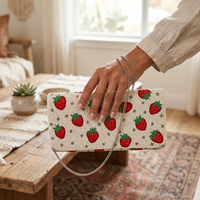 Tas Clutch Bohemian Berhias Manik-Manik dengan Bordir Motif Kupu-Kupu dan Bunga, Penutup Kancing, Ramah Lingkungan, untuk Musim Panas Wanita
