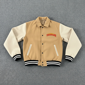 Wholesale High Quality Waterproof Canvas Front Logo Men's Baseball Letterman Winter <b>Wool</b> Zipper Closure Hooded High Street - Product Image 1