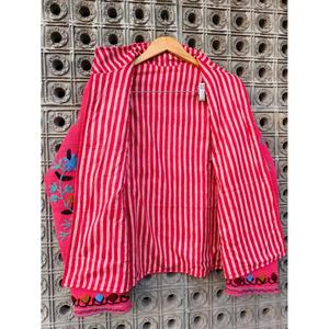 Handmade Embroidered Woolen Jacket For Women Boho Floral Kashmiri Winter Jacket Ethnic Pink Zip Up Coat - Product Image 3