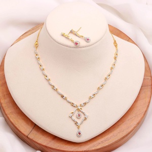 Classic Gold Ruby CZ Necklace Set 22K Gold Plated Brass Diamond Look Bridal Jewelry Elegant Wedding Necklace Set Gift For - Product Image 1