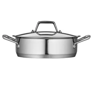 Stainless Steel Round Casserole 33cm Durable Polished Metal Cooking <b>Pan</b> Without <b>Lid</b> All Stove Compatible - Product Image 2