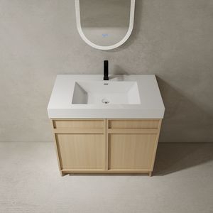 Mobile bagno freestanding da 36 pollici con lavabo in resina bianca e 2 ante con chiusura ammortizzata, imballaggio KD - Product Image 6